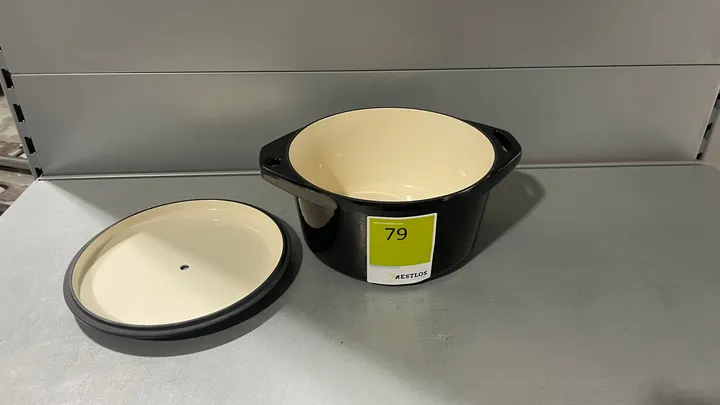 Emaillierter Kochtopf schwarz mit Deckel